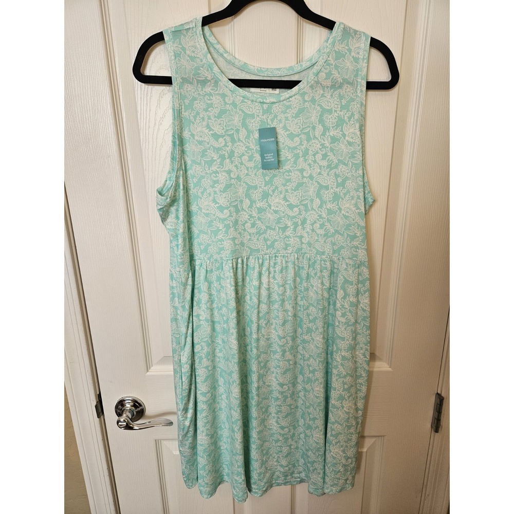 NWT 24/7 by Maurices Green White Floral Stretchy Pockets Sleeveless Dress, XL